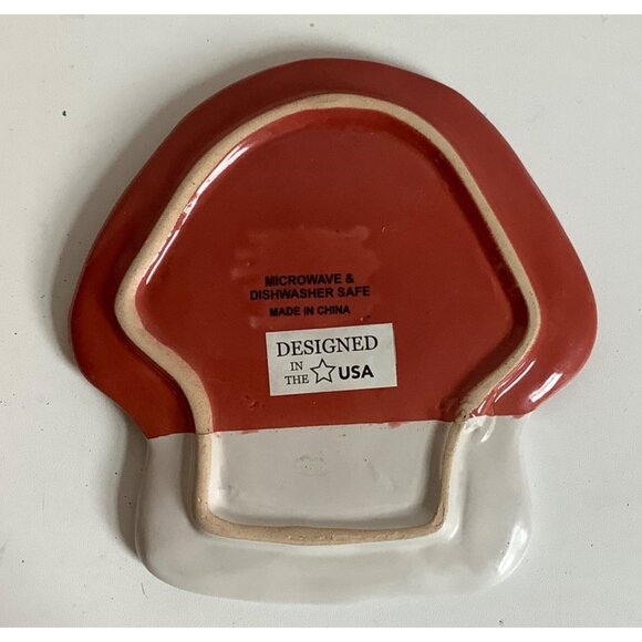 Mushroom Shaped Ceramic Trinket Dish Red White Polka Dot Design 5" x 5" USA - Picture 2 of 5